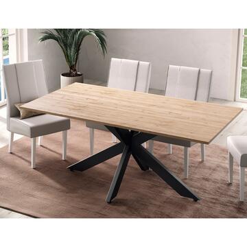 Tavolo da Pranzo Moderno Spider Rovere 180x90 h 78 cm - con Gambe in Metallo Nero - per Soggiorno, Sala da Pranzo, Open Space