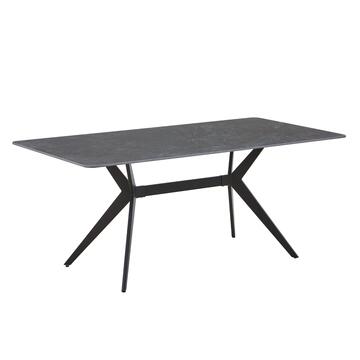 Tavolo Moderno con Piano in Ceramica Antracite e Gambe in Metallo Nero Giasone 180x90 h76 cm