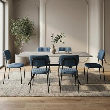 Tavolo Moderno con Piano in Ceramica Grigio e Gambe in Metallo Nero Giasone 180x90 h76 cm