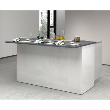 Isola Cucina Sole 3 Ante, L 155 cm, in Melaminico Bianco e Grigio, Made in Italy