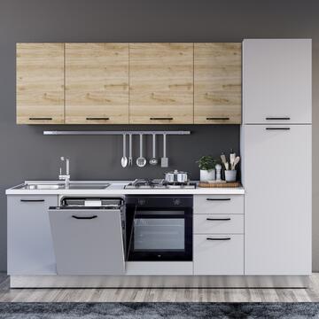 Cucina Moderna Arca 270 SX Grigio Chiaro/Rovere