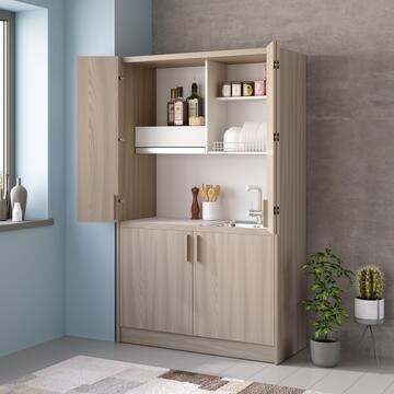 Cucina Monoblocco Salvaspazio Fly 125DX Tiglio con Lavello e Cappa Incassata
