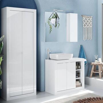 Specchiera Bagno Moderna con Pensile Salvaspazio Bianco Lucido 92x18 h72 cm