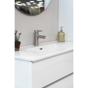 Mobile Bagno Moderno Base a Terra Start Bianco Lucido 100x45 h85 cm con Lavabo in Ceramica e Cassetti