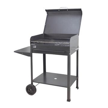 Barbecue BBQ Polifemo a Carbone 70x40 h90 cm in Acciaio Nero con Coperchio, Griglia Regolabile e Ruote