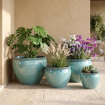 Set 4 Vasi in Ceramica Smaltata Tiffany di Diverse Dimensioni per Arredo Casa e Decorazioni