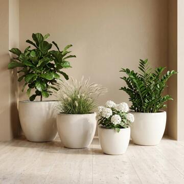 Set 4 Vasi in Ceramica Smaltata Crema di Diverse Dimensioni per Arredo Casa e Decorazioni