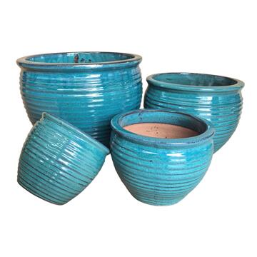 Set 4 Vasi in Ceramica Smaltata Turchese di Diverse Dimensioni per Arredo Casa e Decorazioni