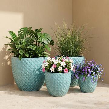 Set 4 Vasi in Ceramica Smaltata Tiffany di Diverse Dimensioni per Arredo Casa e Decorazioni