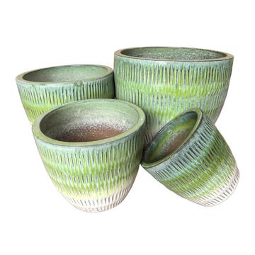 Set 4 Vasi in Ceramica Smaltata Verde di Diverse Dimensioni per Arredo Casa e Decorazioni