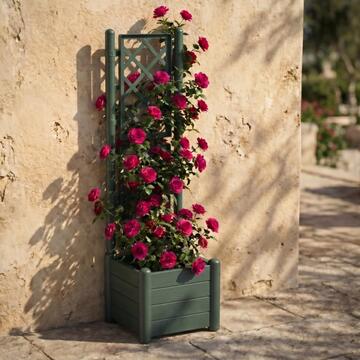 Fioriera Quadra Verde Italia con Spalliera 43x43 h142 cm, Fioriera Effetto Legno per Rampicanti
