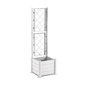 Fioriera Quadra Bianca Italia con Spalliera 43x43 h142 cm, Fioriera Effetto Legno per Rampicanti
