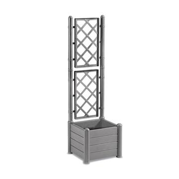 Fioriera Quadra Grigia Italia con Spalliera 43x43 h142 cm, Fioriera Effetto Legno per Rampicanti