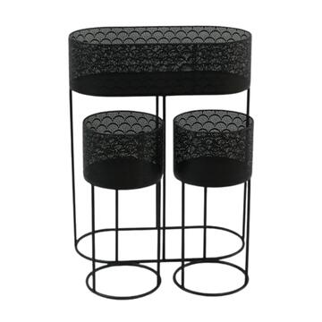 Set 3 Porta Vasi Skyl con Piedistallo in Metallo Nero - 56x26x70 cm + Coppia 23x23x51 cm