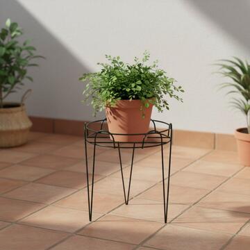 Portavaso Linny in Ferro Verniciato Nero - 25,5x25,5 h34,5 cm - per Interno, Ingresso, Soggiorno, Veranda, Terrazza