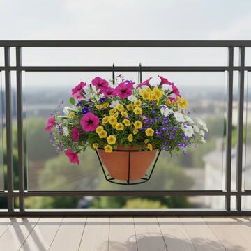 Balconiera/Porta Vaso Sospeso Esel d 15 cm in Ferro Verniciato Nero - per Terrazza, Balcone, Finestra