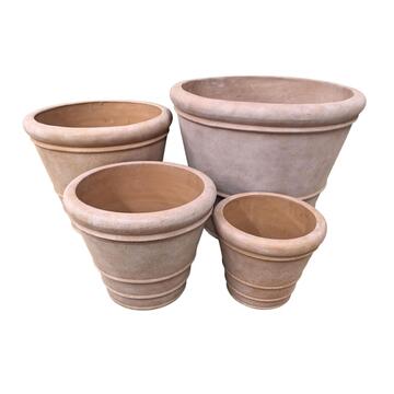 Set 4 Vasi Decorativi in Terracotta per Arredo Giardino, Fiori e Piante da Interno ed Esterno