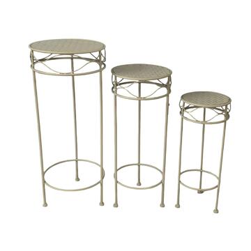 Set 3 Portavasi/SgabellI per Fiori Crym in Ferro Verniciato Crema - Grande 30x30x70 cm, Medio 25x25x60 cm, Piccolo 20x20x50 cm