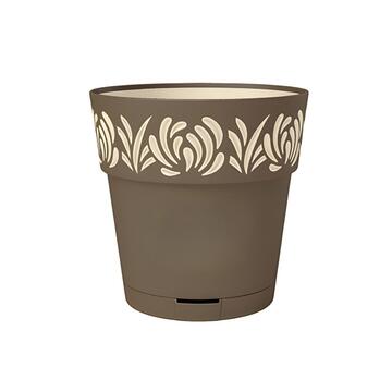 Vaso Opera Gaia d 20 cm Tortora/Vaniglia - in Polipropilene con Riserva d'Acqua - per Balcone, Terrazza, Giardino, Veranda