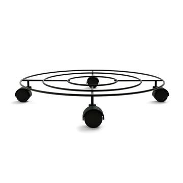 Portavaso Cruz Rotondo d 40 cm in Ferro Verniciato Nero con Ruote - per Interno, Ingresso, Soggiorno Veranda, Terrazza