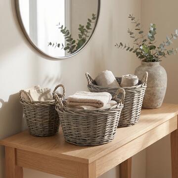Set 3 Cesti Will Tondi Portaoggetti in Legno di Salice, Contenitori Decorativi S, M, L