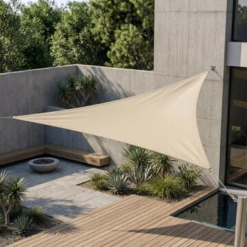 Tenda a Vela Triangolare Beige 5x5x5 mt in HDPE Ombreggiante con Occhielli e Corde