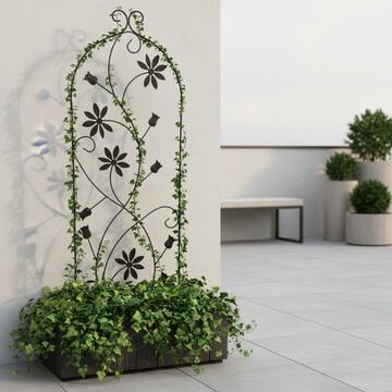 Traliccio Flowers 38x118 cm in Ferro Verniciato Nero - per Terrazza, Veranda, Balcone, Giardino
