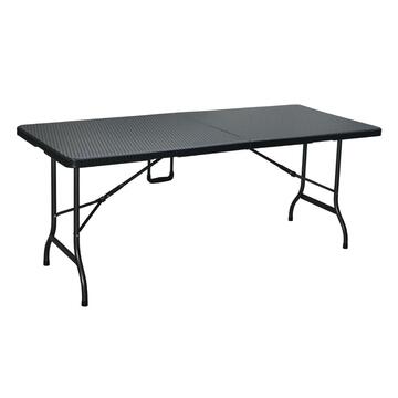 Tavolo da Catering Pieghevole Blow 180x75 h72 cm - con Struttura in Metallo e Design Rattan - Nero