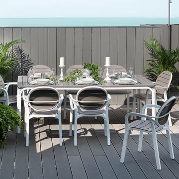 Nardi Tavolo Alloro da Esterno Allungabile 210/280x100 h 73cm, Made in Italy, Bianco/Tortora