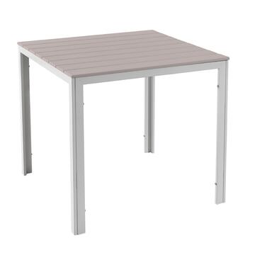 Tavolo da Esterno Blow Quadrato 78x78 h74 cm - con Struttura in Metallo e Design a Doghe Effetto Legno - Bianco/Beige