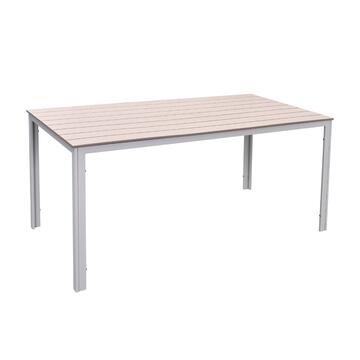 Tavolo da Esterno Blow 156x78 h74 cm - con Struttura in Metallo e Design a Doghe Effetto Legno - Bianco/Beige