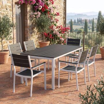 Tavolo da Esterno Blow 156x78 h74 cm - con Struttura in Metallo e HDPE - Design a Doghe Effetto Legno - Bianco/Grigio