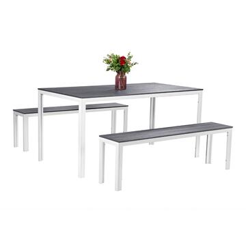 Set Blow da Esterno con Struttura in Metallo e Design a Doghe Effetto Legno - Bianco/Grigio - Tavolo + 2 Panche