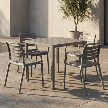 Tavolo Equis Piombo 80x80 h75 cm - in Polipropilene con Gambe in Ferro - per Interno ed Esterno - per Giardini, Terrazze, Balconi, Bar, Ristoranti