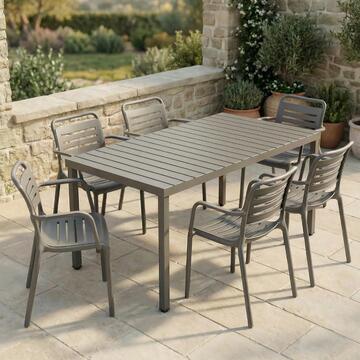 Tavolo Equis Piombo 130x80 h75 cm - in Polipropilene con Gambe in Ferro - per Interno ed Esterno - per Giardini, Terrazze, Balconi, Bar, Ristoranti