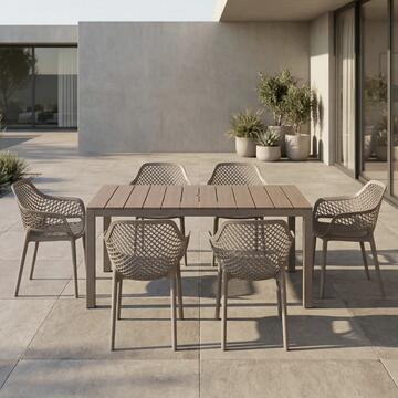 Tavolo da Esterno in Polipropilene Taupe 146x86 cm Effetto Doghe King