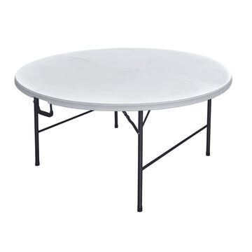 Tavolo da Catering Pieghevole Blow Tondo 180x180 h74 cm - con Struttura in Ferro Verniciato e HDPE - Bianco