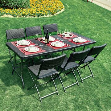 Sedia Pieghevole Blow 54x44,5 h80,5 cm - con Struttura in Metallo e Design Rattan - NeroSedia da esterno pieghevole Blow in rattan nero e struttura in metallo