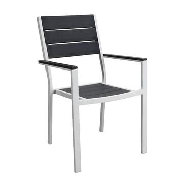 Sedia Blow da Esterno 61x55,5 h88,5 cm - con Struttura in Metallo e Design a Doghe Effetto Legno - Bianco/Grigio