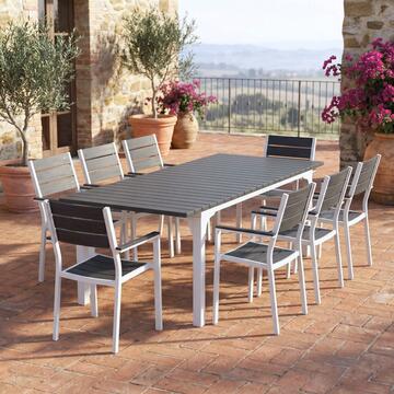 Sedia Blow da Esterno 61x55,5 h88,5 cm - con Struttura in Metallo e HDPE - Design a Doghe Effetto Legno - Bianco/Grigio