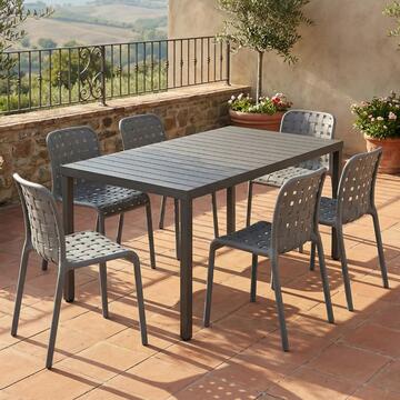 Sedia Locky in Polipropilene Piombo 45x55 h81 cm - per Interno ed Esterno - Effetto Intrecciato - Impilabile - per Giardini, Terrazze, Balconi, Bar, Ristoranti