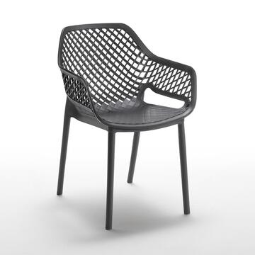 Sedia con Braccioli da Esterno Impilabile Grafite Kyara in Polipropilene e Fibra di Vetro 58x60 h82 cm