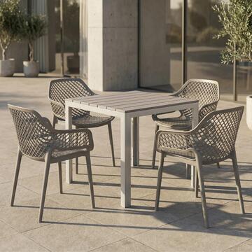 Sedia con Braccioli da Esterno Impilabile Taupe Kyara in Polipropilene e Fibra di Vetro 58x60 h82 cm