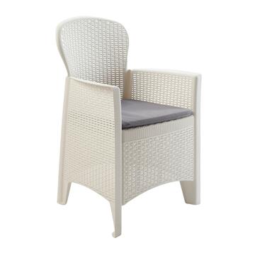 Poltrona da Giardino in Polipropilene Rattan Bianco 59x57 h85,5 cm Folia con Cuscino Imbottito