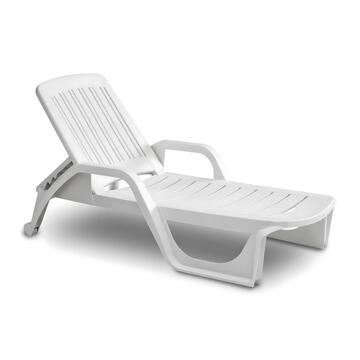 Lettino prendisole Zanzibar impilabile con braccioli in resina bianca