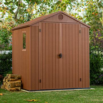 Keter Darwin 6x6 Marrone - Casetta da Giardino - Con Porta Doppia Anta Finestrata - 190x183 h221 cm