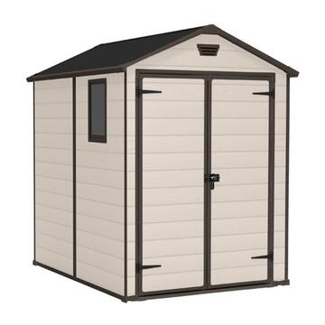 Keter Manor 6x5 Beige - Casetta da Giardino - Con Porta Doppia Anta e Finestra Laterale  - 185x152 h 226 cm