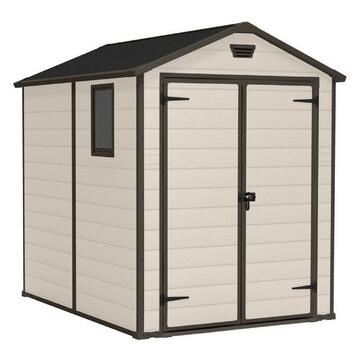 Keter Manor 6x8 Beige - Casetta da Giardino - Con Porta Doppia Anta e Finestra Laterale - 185,8x236,8 h227 cm