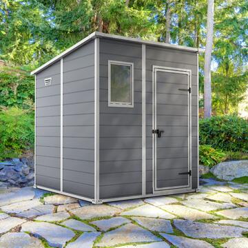 Keter Manor Pent 6x6 Grigia - Casetta da Giardino - Con Finestra Frontale - 183,5x185 h 200 cm