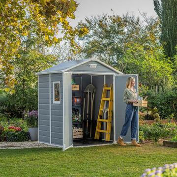 Keter Manor 6x8 Grigia - Casetta da Giardino - Con Finestra Laterale - 237x185 h 227 cm